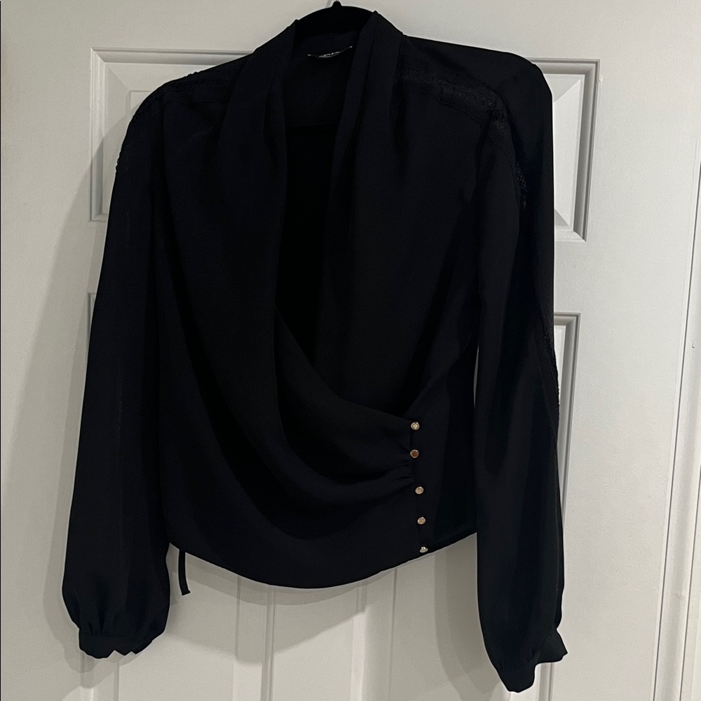 Bebe Black Drape Front Blouse